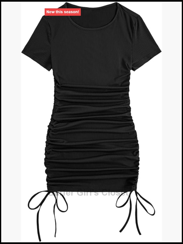 Rib Knit Short Sleeve Drawstring Bodycon Mini Dress